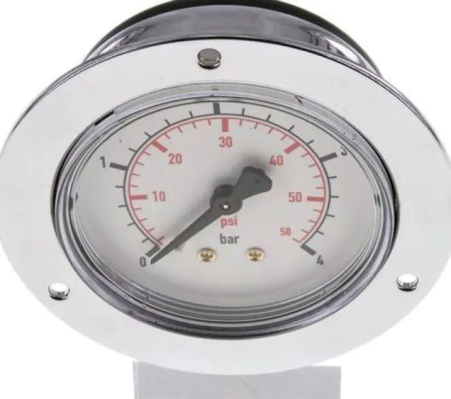 Einbaumanometer (CrNi/Ms), Frontring, 63mm, 0 - 4 bar