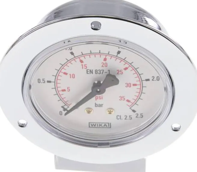Einbaumanometer (CrNi/Ms), Frontring, 63mm, 0 - 2,5 bar
