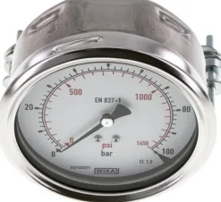 Einbaumanometer, 3-kant-Frontring, 100mm, 0 - 100 bar