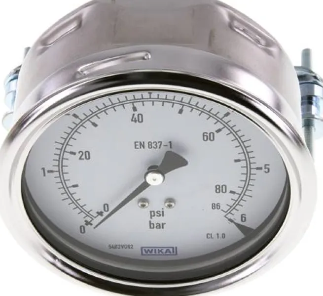 Einbaumanometer, 3-kant-Frontring, 100mm, 0 - 6 bar