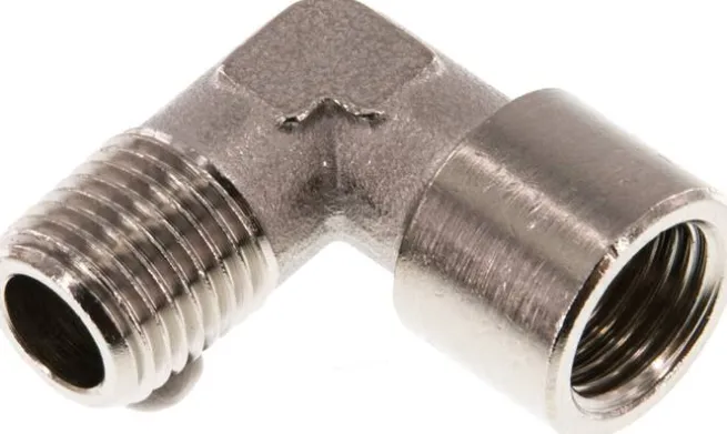 90°-Einschraubwinkel G 1/4"(IG)-R 1/4"(AG), Messing vernickelt