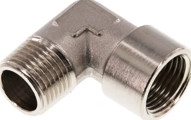 90°-Einschraubwinkel G 1/2"(IG)-R 1/2"(AG), Messing vernickelt