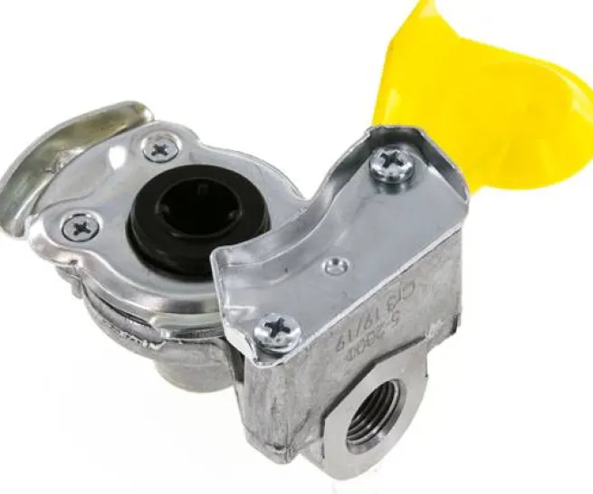 Fahrzeugkupplung M 16x1,5(IG), Bremse (gelb) für Zugmaschinen, DIN 74254 (mit Ventil)