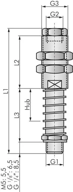 Federstößel G 1/8" (AG)xG 1/8" (IG), Hub 50mm , Standard