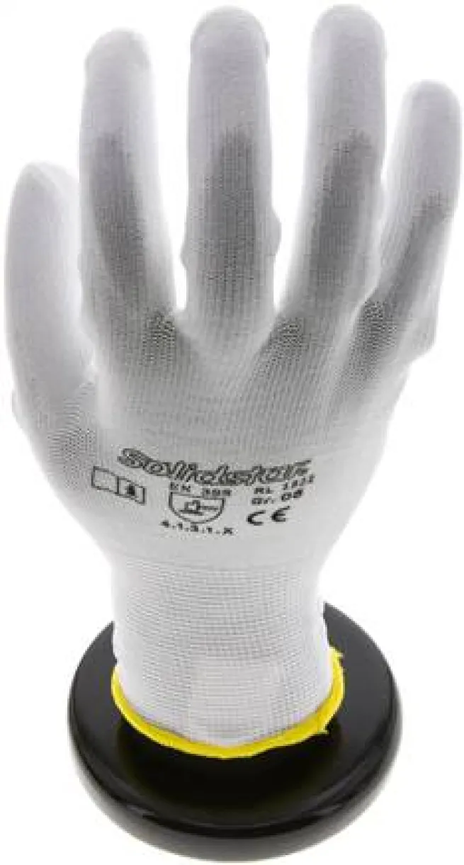 Feinstrick Handschuh mit PU-Teilbeschichtung, fusselfrei, weiß, M, Schutzklasse (EN 388) 4.1.3.1.X