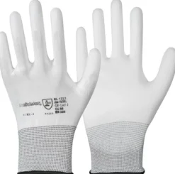 Feinstrick Handschuh mit PU-Teilbeschichtung, fusselfrei, weiß, M, Schutzklasse (EN 388) 4.1.3.1.X