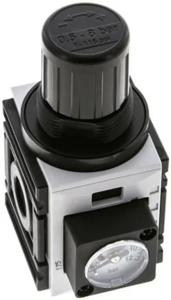 FUTURA Druckregler, G 1/4", 0,5 - 8bar, Baureihe 0, mit durchgehender Druckversorgung, Kompaktmanometer
