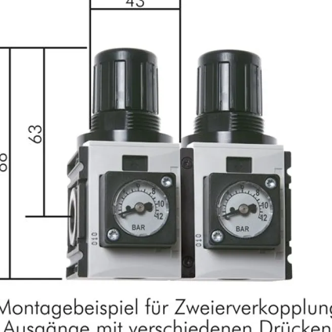 FUTURA Druckregler, G 1/4", 0,5 - 8bar, Baureihe 0, mit durchgehender Druckversorgung, Kompaktmanometer