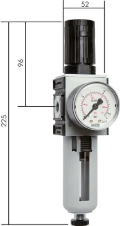 FUTURA Filterregler, G 1/4", 0,2 - 4 bar, Baureihe 1, Kondensatablass automatisch, Metallbehälter