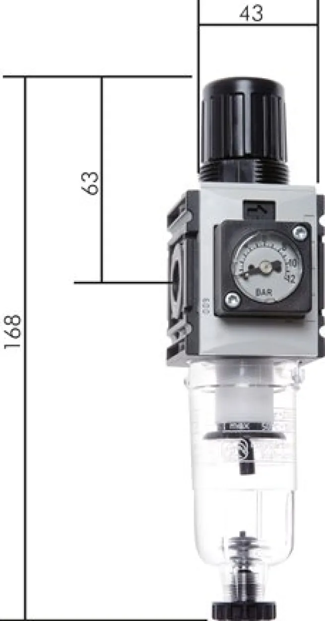 FUTURA Filterregler, G 1/4", 0,2 - 4 bar, Baureihe 0, Kompaktmanometer