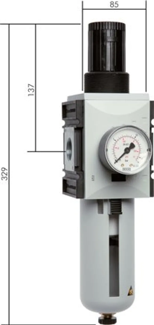 FUTURA Filterregler, G 3/4", 0,5 - 8 bar, Baureihe 4, Metallbehälter mit Sichtrohr