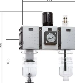 FUTURA Wartungseinheit, 3-tlg., G 1/4", 0,2 - 4 bar, Baur.0, Kondensatablass automatisch (drucklos geschlossen), Kompaktmanometer