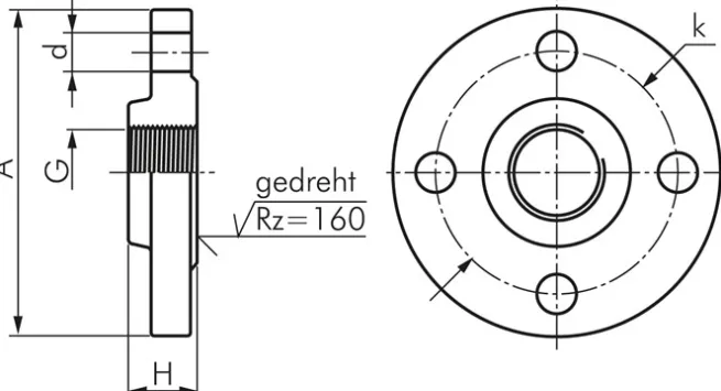 Gewindeflansch DN125-PN16 (DIN/EN), Rp 5", DIN 2566 & EN 1092-1 (Typ 13), Stahl