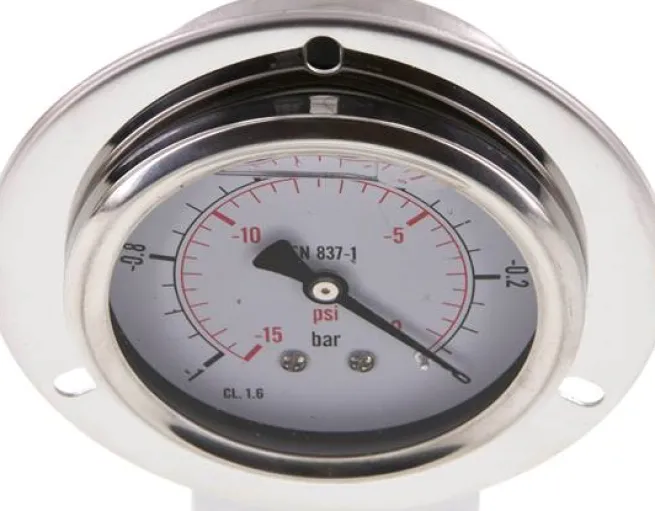 Glycerin-Einbaumanometer,Frontring, 63mm, -1 bis 0 bar -Eco-Line