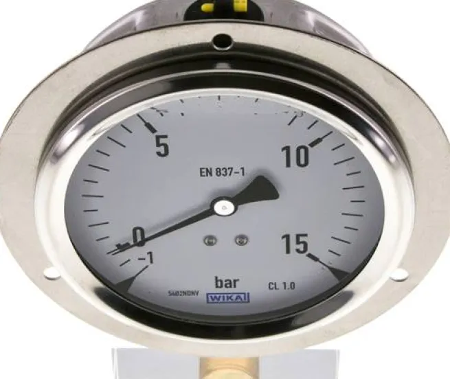 Glycerin-Einbaumanometer,Frontring, 100mm, -1 bis 15 bar