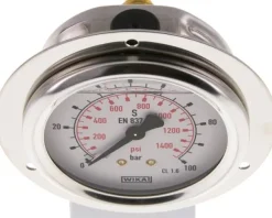 Glycerin-Einbaumanometer,Frontring, 63mm, 0 - 100 bar