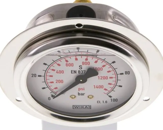 Glycerin-Einbaumanometer,Frontring, 63mm, 0 - 100 bar