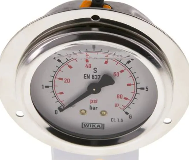 Glycerin-Einbaumanometer,Frontring, 63mm, 0 - 6 bar