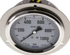 Glycerin-Einbaumanometer,Frontring, 100mm, 0 - 1000 bar