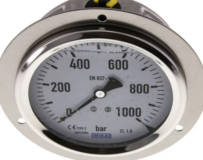 Glycerin-Einbaumanometer,Frontring, 100mm, 0 - 1000 bar