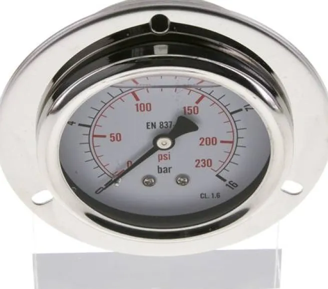 Glycerin-Einbaumanometer,Frontring, 63mm, 0 - 16 bar -Eco-Line