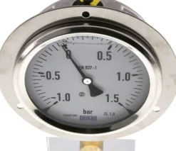 Glycerin-Einbaumanometer,Frontring, 100mm, -1 bis 1,5 bar