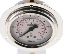 Glycerin-Einbaumanometer,Frontring, 63mm, 0 - 1 bar