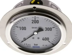 Glycerin-Einbaumanometer,Frontring, 100mm, 0 - 400 bar