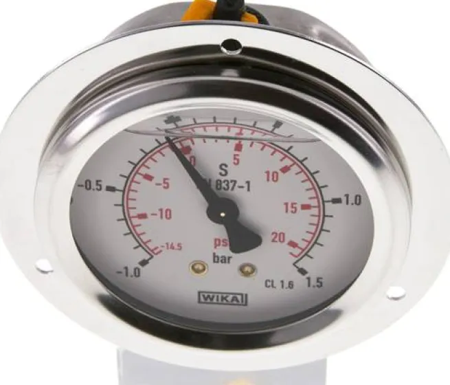 Glycerin-Einbaumanometer,Frontring, 63mm, -1 bis 1,5 bar