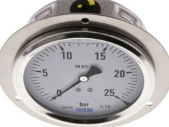 Glycerin-Einbaumanometer,Frontring, 100mm, 0 - 25 bar