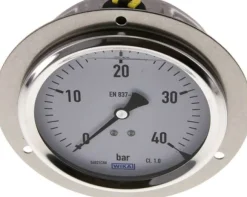 Glycerin-Einbaumanometer,Frontring, 100mm, 0 - 40 bar