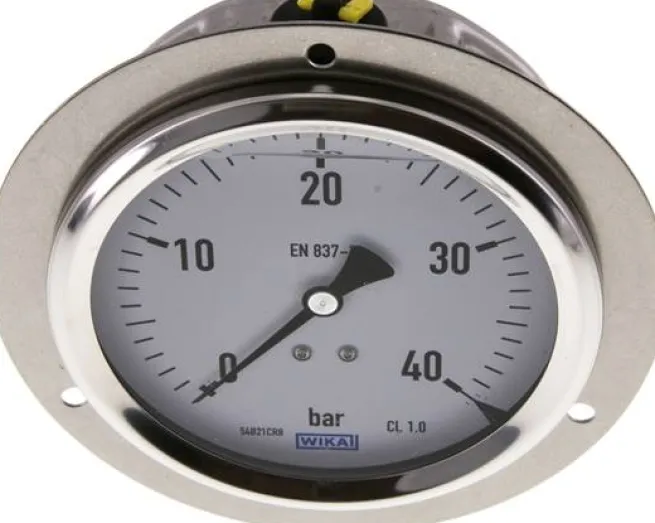 Glycerin-Einbaumanometer,Frontring, 100mm, 0 - 40 bar