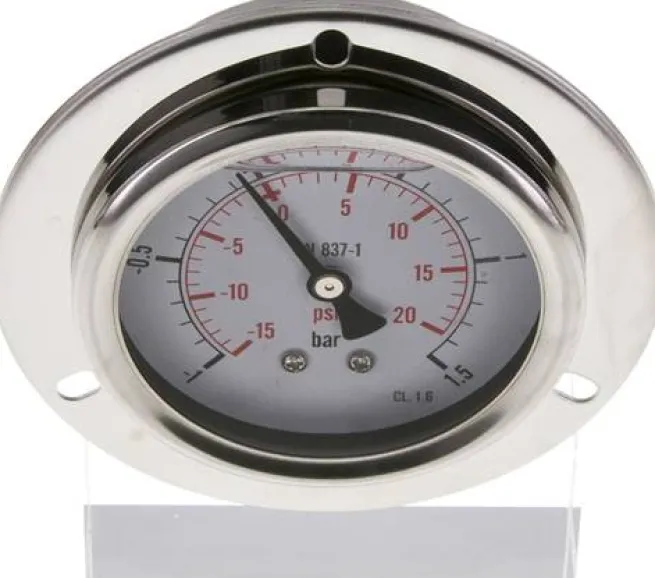 Glycerin-Einbaumanometer,Frontring, 63mm, -1 bis 1,5 bar -Eco-Line