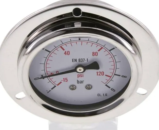 Glycerin-Einbaumanometer,Frontring, 63mm, -1 bis 9 bar -Eco-Line