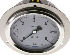 Glycerin-Einbaumanometer,Frontring, 100mm, 0 - 6 bar