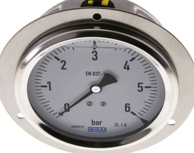 Glycerin-Einbaumanometer,Frontring, 100mm, 0 - 6 bar