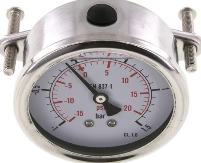 Glycerin-Einbaumanometer, 3kt-Frontring, 63mm, -1 bis 1,5 bar -Eco-Line