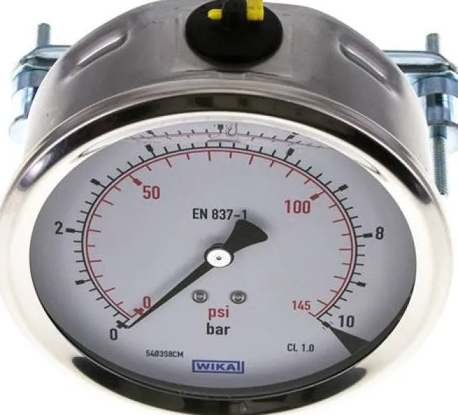 Glycerin-Einbaumanometer, 3kt-Frontring, 100mm, 0 - 10 bar