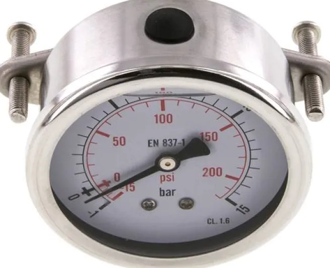 Glycerin-Einbaumanometer, 3kt-Frontring, 63mm, -1 bis 15 bar -Eco-Line