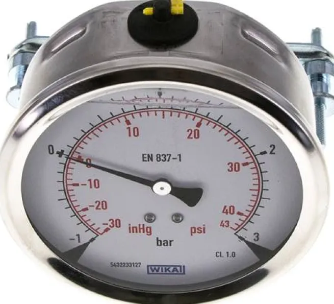 Glycerin-Einbaumanometer, 3kt-Frontring, 100mm, -1 bis 3 bar
