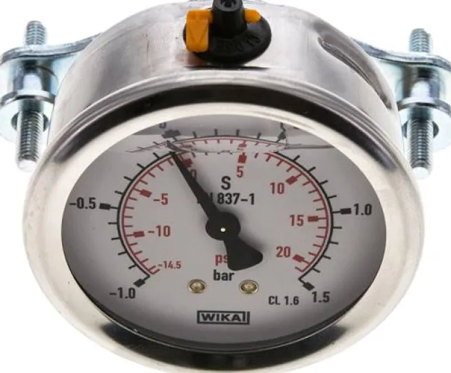 Glycerin-Einbaumanometer, 3kt-Frontring, 63mm, -1 bis 1,5 bar
