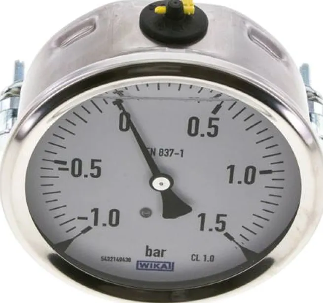 Glycerin-Einbaumanometer, 3kt-Frontring, 100mm, -1 bis 1,5 bar