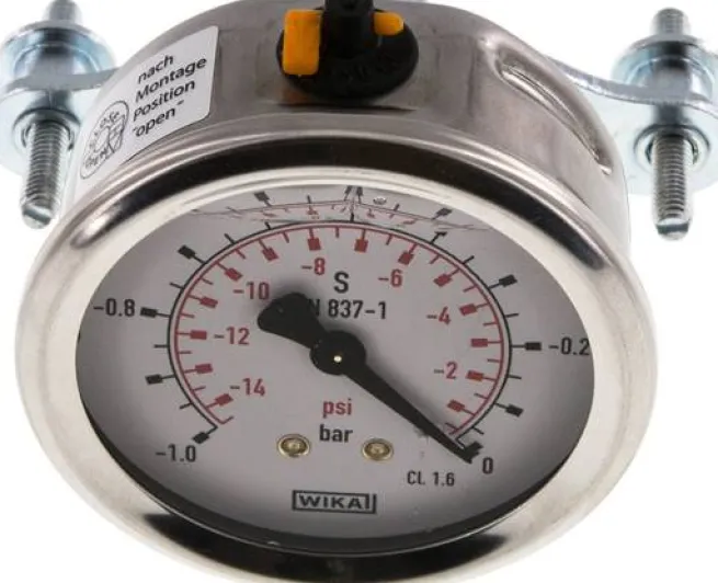 Glycerin-Einbaumanometer, 3kt-Frontring, 63mm, -1 bis 0 bar
