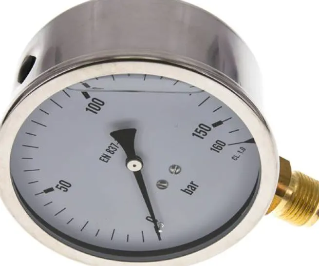 Glycerin-Manometer senkrecht (CrNi/Ms),100mm, 0 - 160 bar -Eco-Line