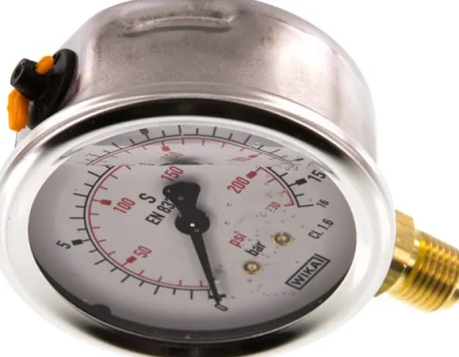 Glycerin-Manometer senkrecht (CrNi/Ms), 63mm, 0 - 16 bar