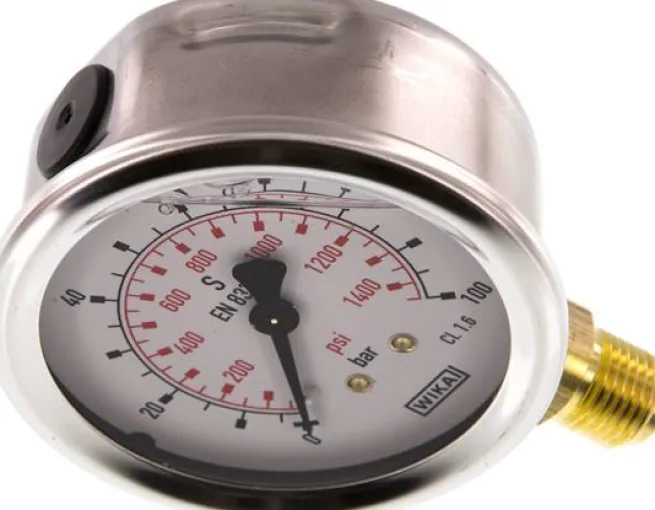Glycerin-Manometer senkrecht (CrNi/Ms), 63mm, 0 - 100 bar