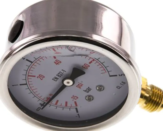 Glycerin-Manometer senkrecht (CrNi/Ms), 63mm, -1 bis 5 bar -Eco-Line