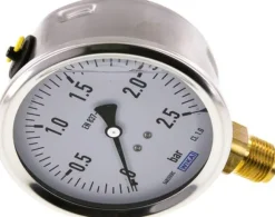 Glycerin-Manometer senkrecht (CrNi/Ms),100mm, 0 - 2,5 bar