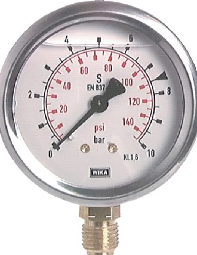 Glycerin-Manometer senkrecht (CrNi/Ms), 63mm, 0 - 1000 bar
