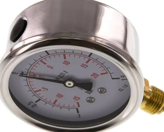 Glycerin-Manometer senkrecht (CrNi/Ms), 63mm, -1 bis 1,5 bar -Eco-Line